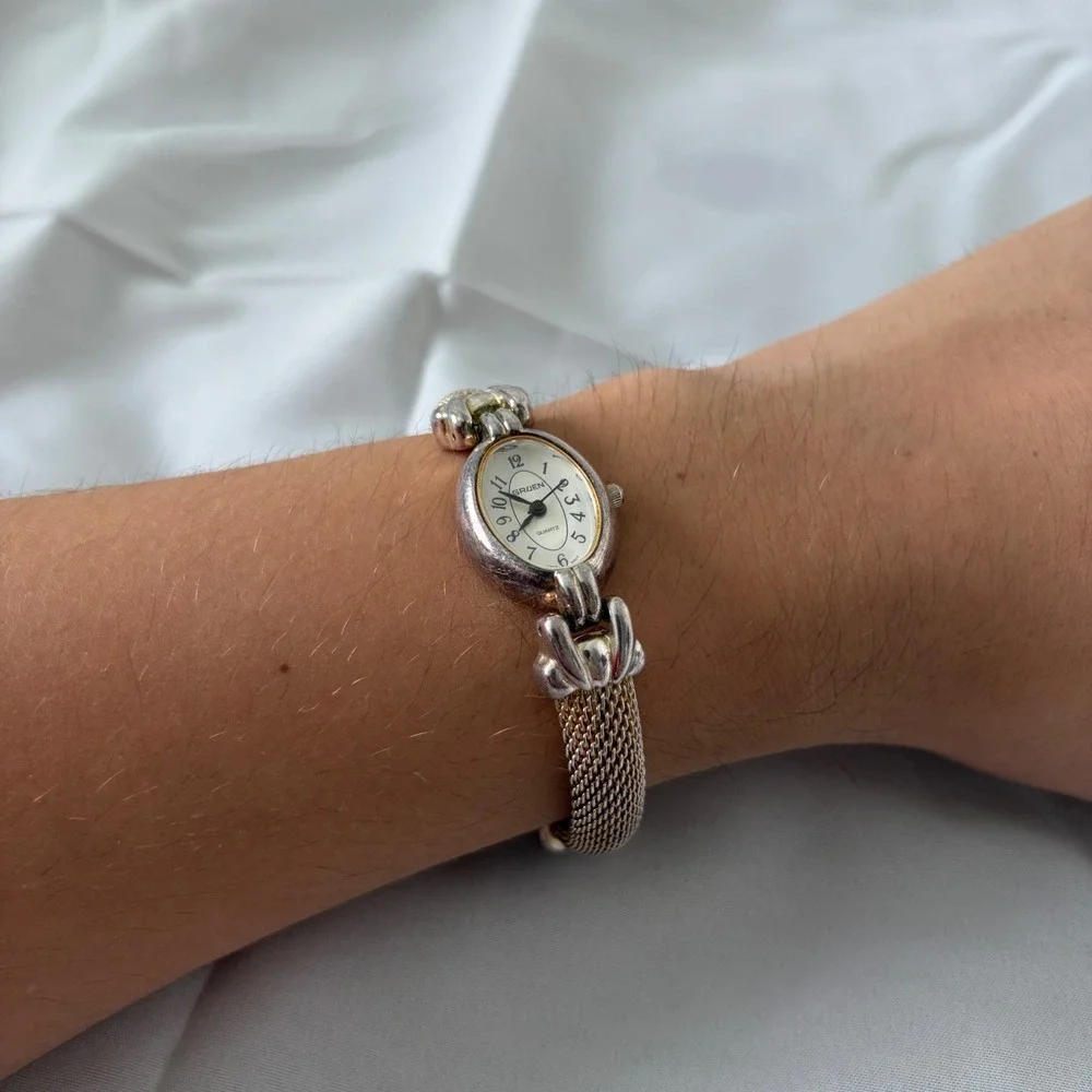 Gruen Vintage Women's Two Tone Mesh Bracelet Oval Face Quartz Watch